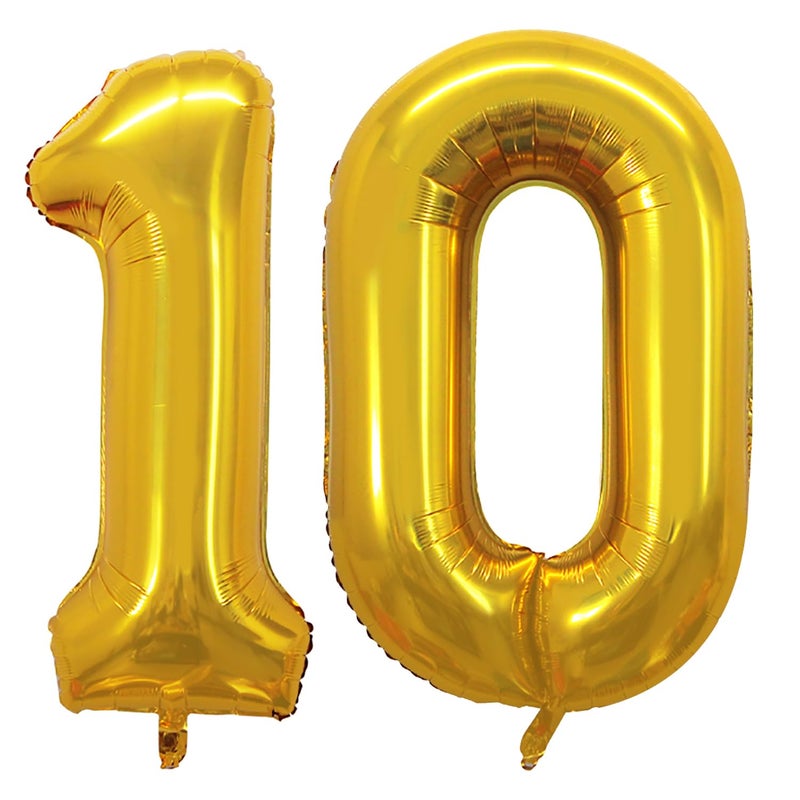 GOER Number 10 Balloons for 10th Birthday Party Decorations,42 Inch Jumbo Foil Helium Balloons for 10th Anniversary (Gold) - Image 1